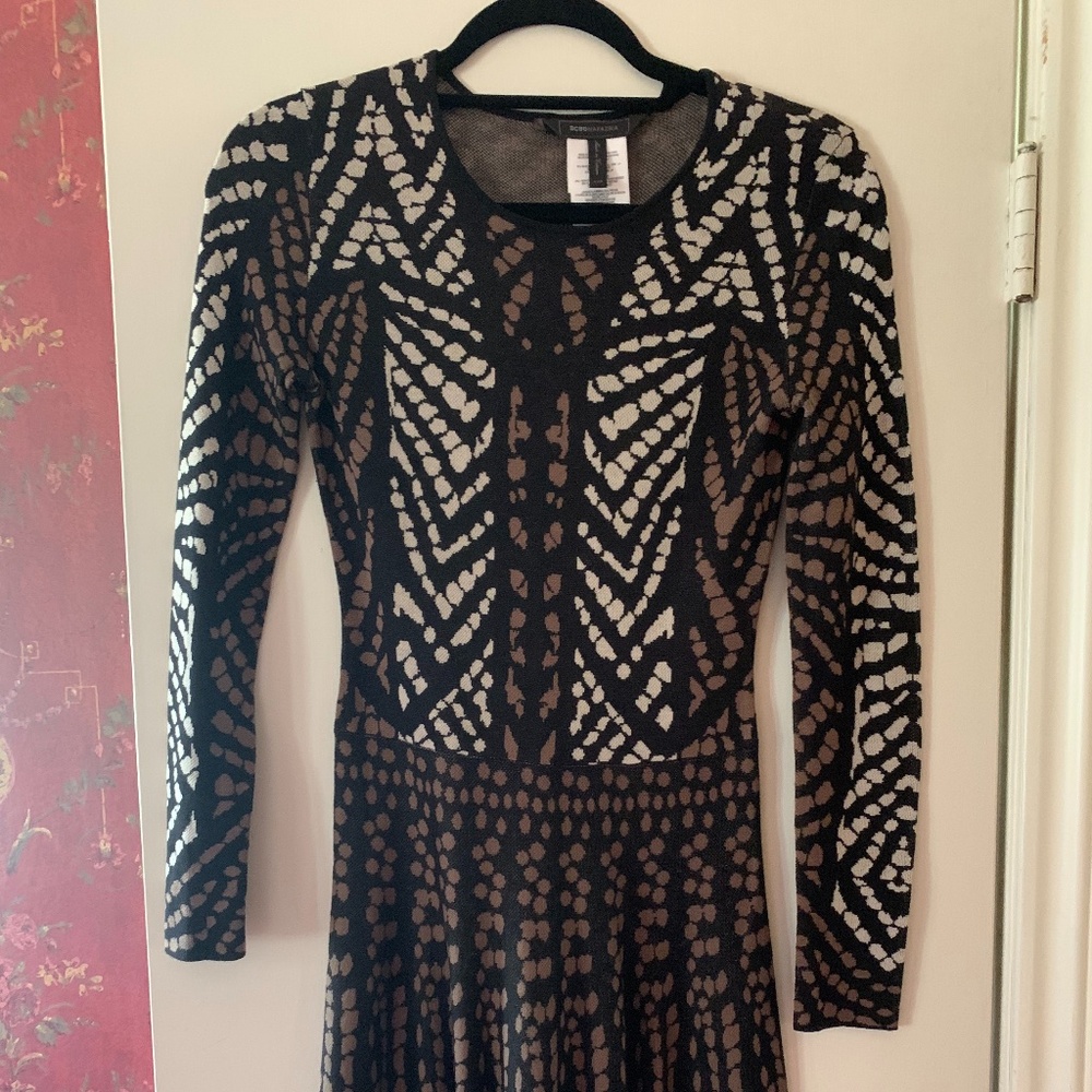 BCBGeneration Brown Print Long-Sleeve Dress